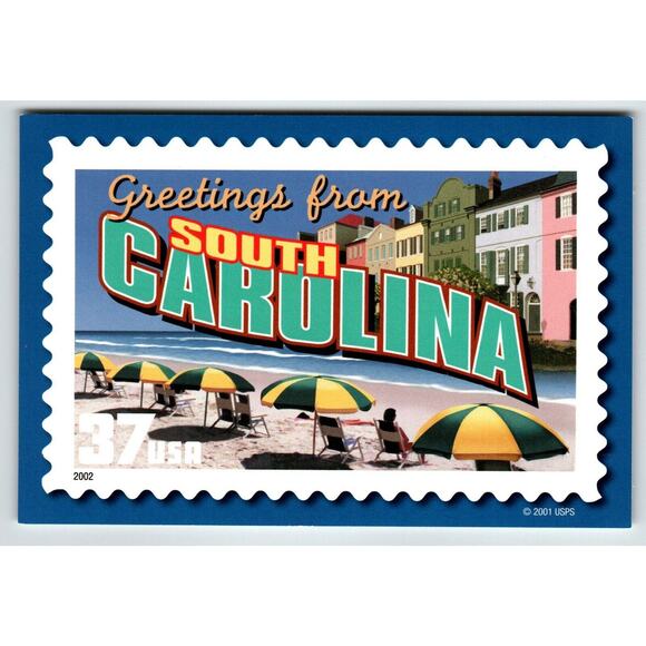 Greetings From South Carolina Large Letter Chrome Postcard USPS 2001 Beach Ocean - Picture 1 of 2
